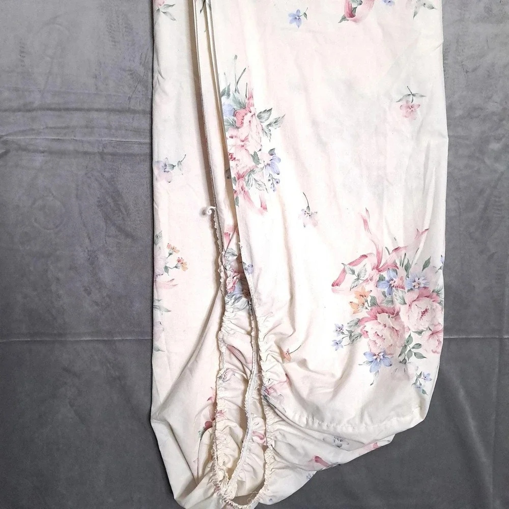 Springmaid Fitted Bed Sheet Twin Pink Floral Ribbon Vintage No Iron Percale